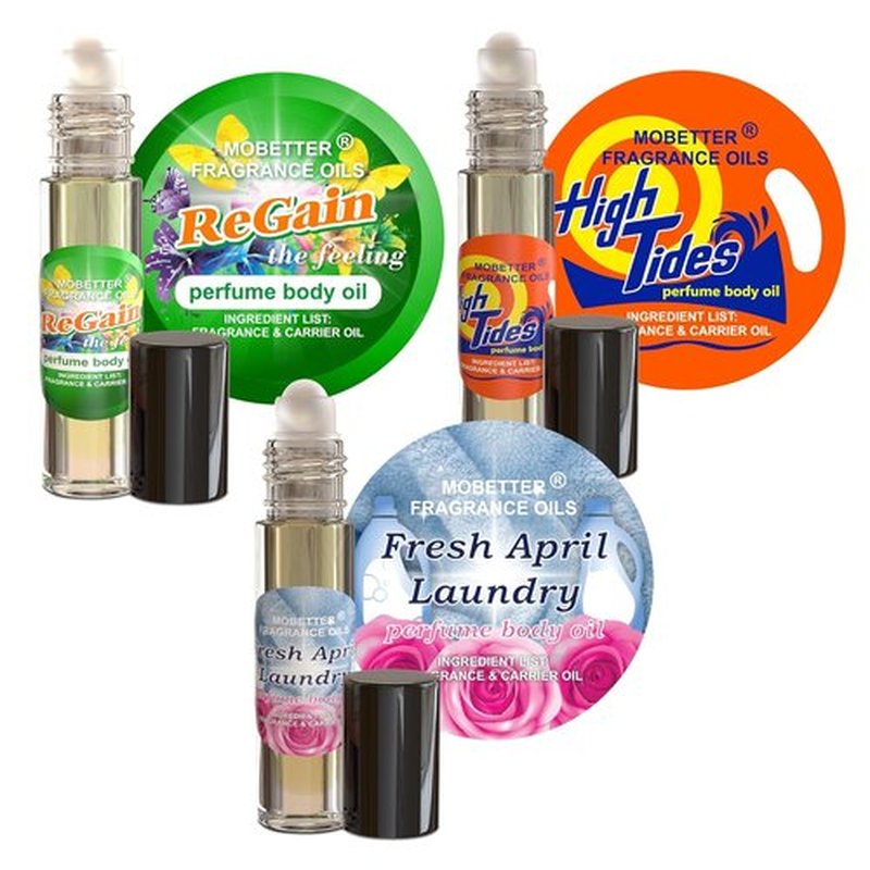MOBETTER Fragrance Oils - Laundry Day Body Oil Perfume Set | Regain, High Tides & Fresh April Roll-On