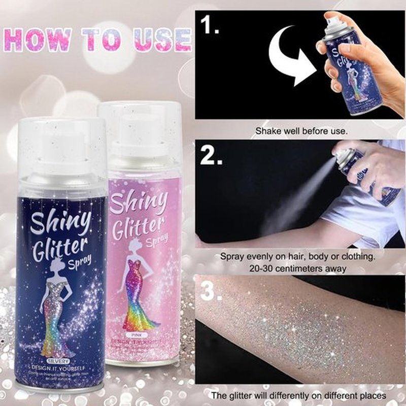 Hair and Body Glitter Spray,Long Lasting Quick-Drying Shimmer Mist for Music Festival Revelry, Nightclub Parties and Balls,Hairspray for Clothes, Face Glitter Spray 4.22 Fl Oz (Silver and Pink)