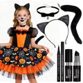 CAHOTO Halloween Black Cat Makeup Kit for Adult, Ears Headband, Black Lipstick, Eyeliner, Tail, and Bell Collar, Costume Accessories for Cosplay Party SFX Makeup