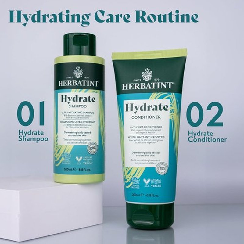 Herbatint Hydrate Conditioner - Deep Hydration & Frizz Control - Sulfate & Paraben Free - 6.7 fl oz