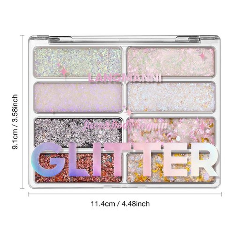 LANGMANNI 8 Colors Face & Body Glitter Palette - Holographic Changing Sparkling Mermaid Sequins for Women Girls Music Festival Party Rave Makeup(#A)