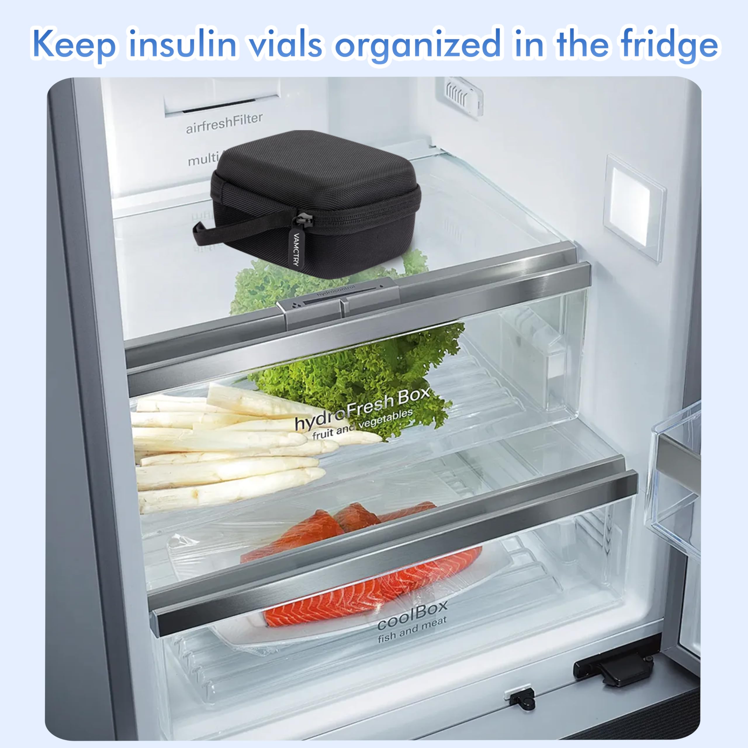 Vamctry Peptide Case for Fridge, 12 Slots Insulin Vial Protector Organizer Bag, Peptide Vial Storage Case for 1ml 3ml 5ml 10ml Vials, Diabetes Insulin Carrying Case