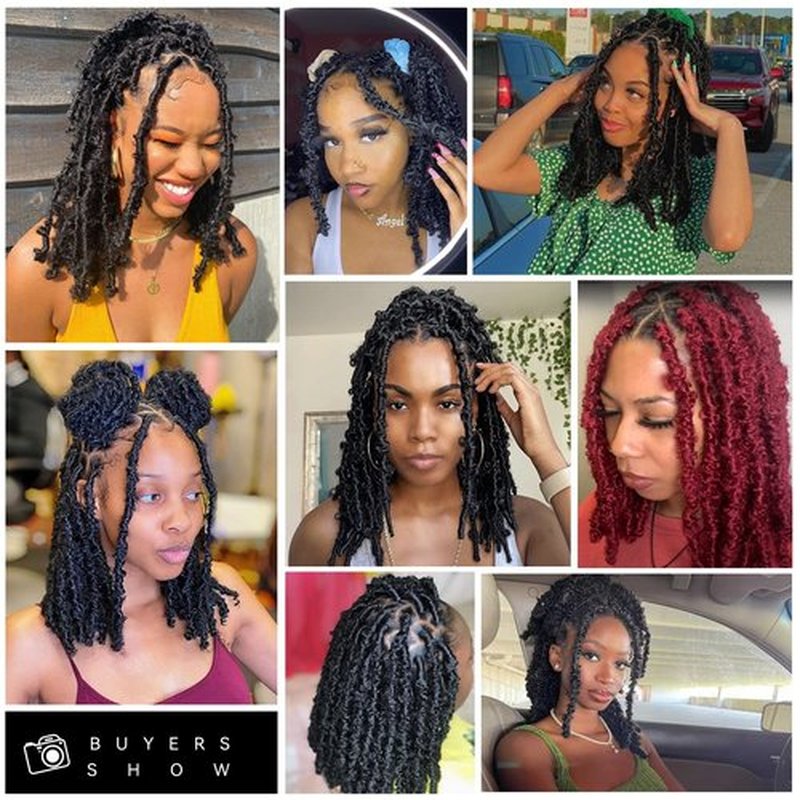 GUOHUI Super Light Butterfly Locs Crochet Hair 10 Inch 6 Packs Pre-Looped Soft Distressed Faux Locs Braids for Women Kids (10 Inch,1B#)