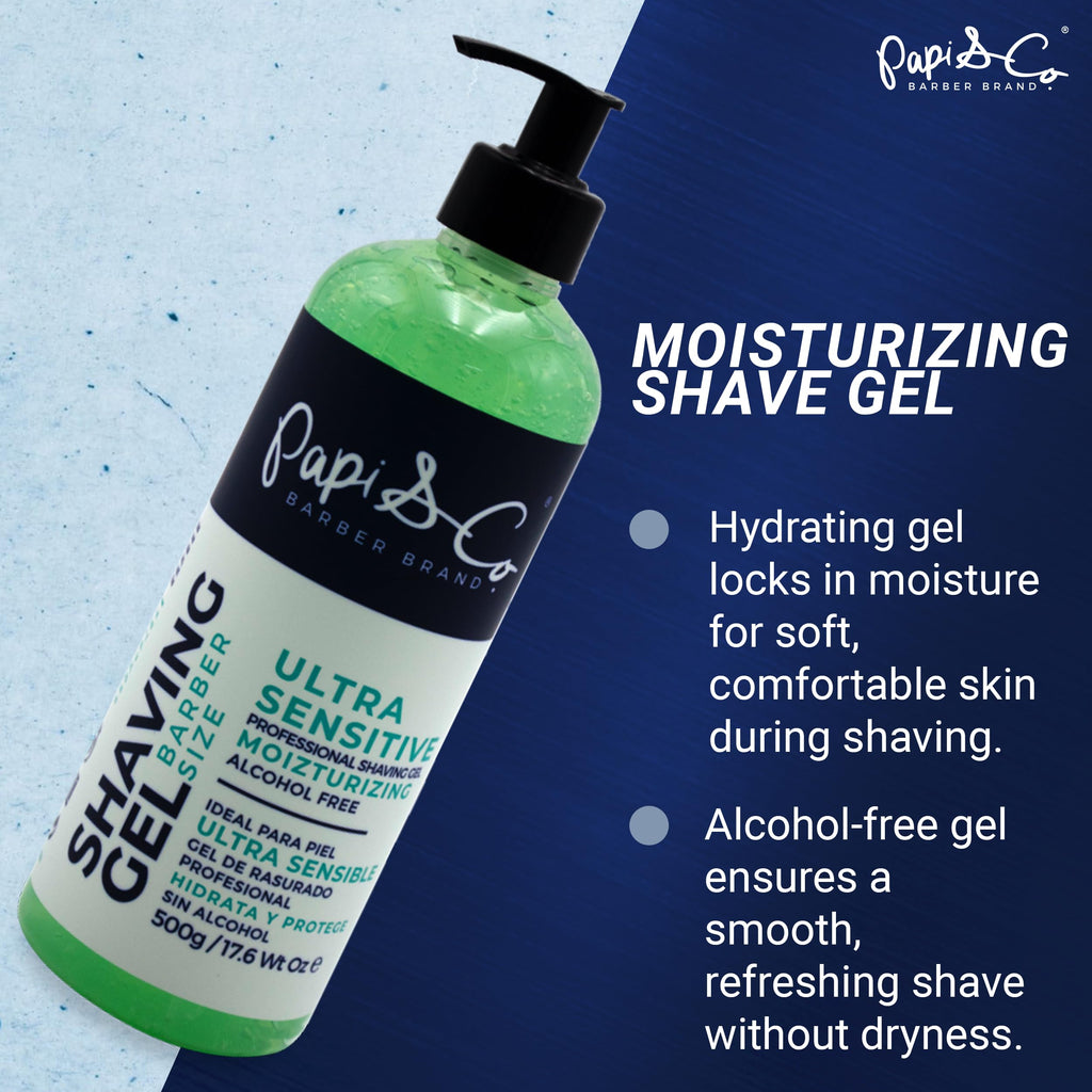Papi&Co Shaving Gel for Ultra Sensitive Skin - Gentle, Alcohol-free, Moisturizing and Protecting Face Shave Gel for Men 17.6 Oz