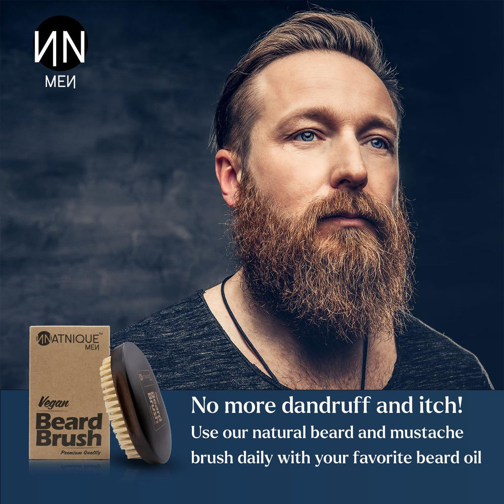 Natnique Vegan Beard Brush for Men, 100% Sisal Plant Bristles, Ergonomic Design with Natural Beachwood Handle - Men's Beard & Mustache Brush – 100% Natural, Non-Synthetic, Cruelty Free