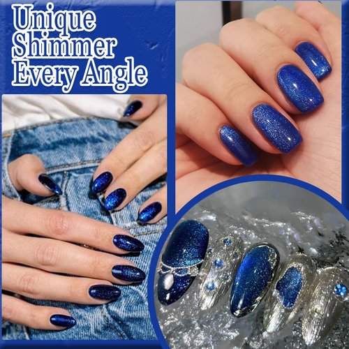 AHAMIOU Nail Polish Cat Eye Gel Polish Crimson Summer Nail Lacquer in Vibrant Colors for DIY Nail Art 0.35 fl oz UV/LED Gel with Magnet Stick (Dark Blue, 10ML/0.35 Fl Oz)