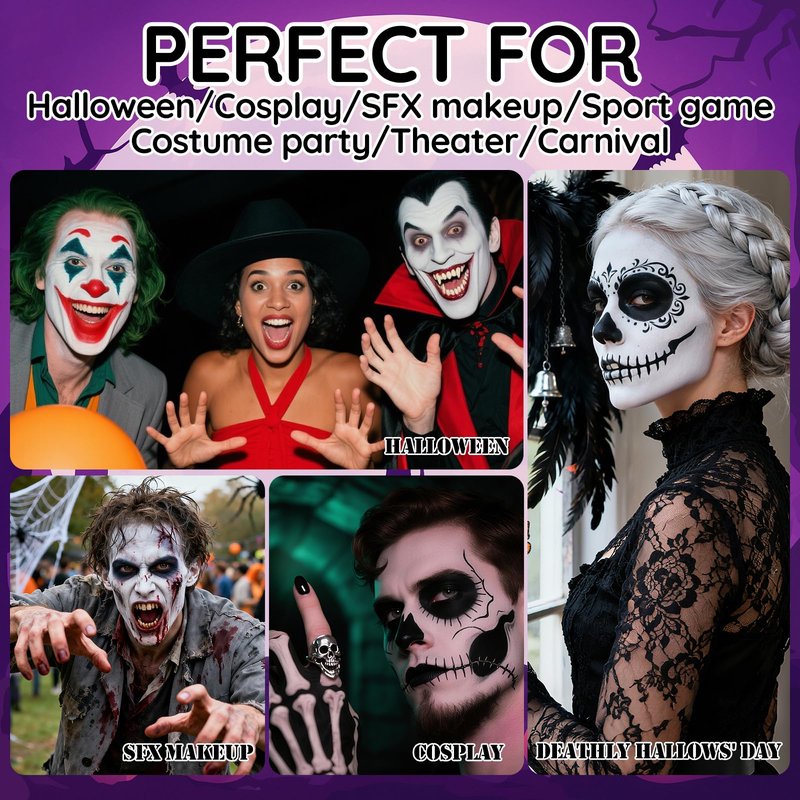 YBUETE Halloween Black White Red Face Paint Face Painting Kit For Spider-Man Demon Joker Makeup, Baseball Softball Sport Games, Cosplay, Costume, Theme Parties and SFX Special Effect