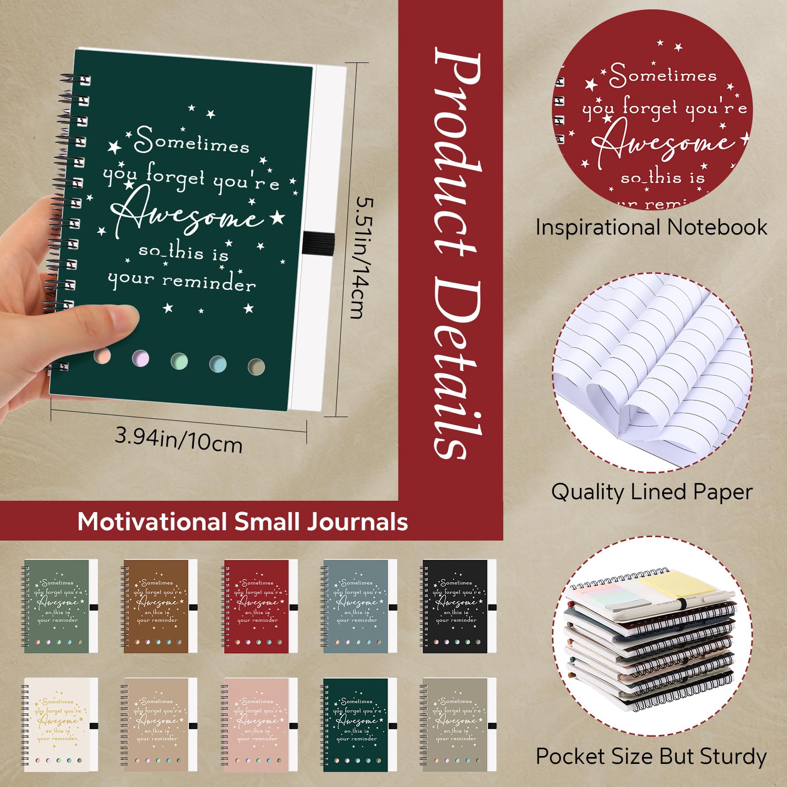 Chuangdi 10 Sets Back to School Teacher Gifts Appreciation Journal Inspirational Notebook with Sticky Notepad Ballpoint Pen Bulk Thank You Gifts for Student Staff Team Coworker Nurse(Morandi)
