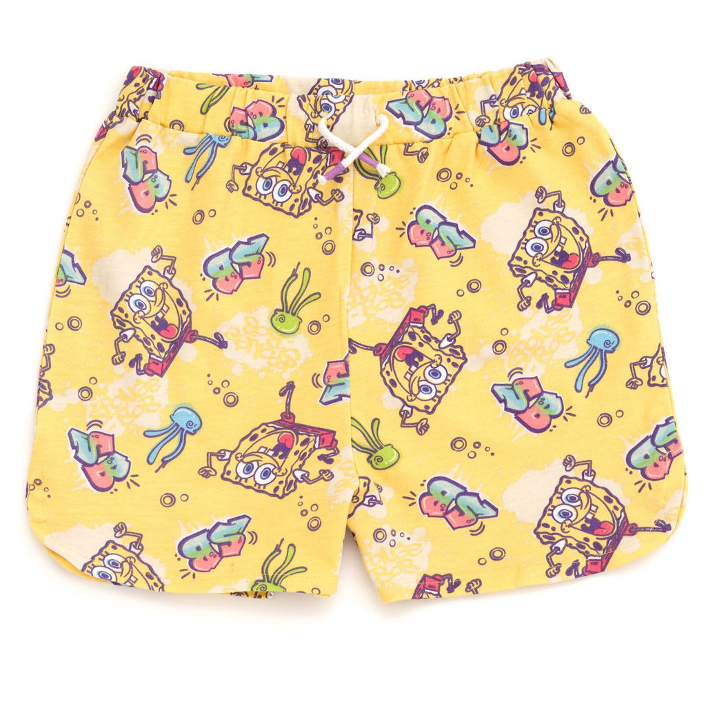 SPONGEBOB SQUAREPANTS Big Girls T-Shirt and French Terry Shorts Outfit Set Graffiti Beige/Yellow 10-12
