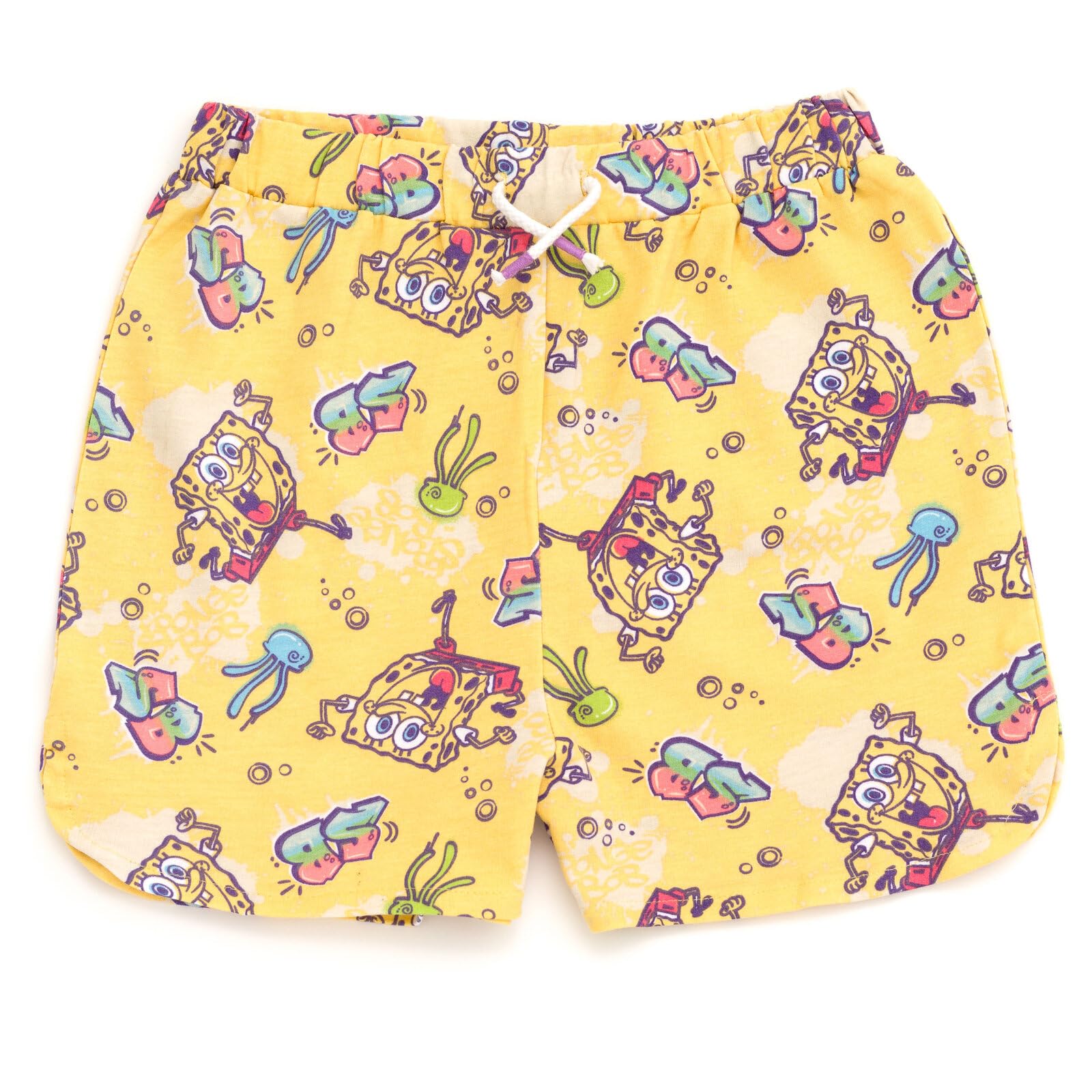 SPONGEBOB SQUAREPANTS Big Girls T-Shirt and French Terry Shorts Outfit Set Graffiti Beige/Yellow 10-12