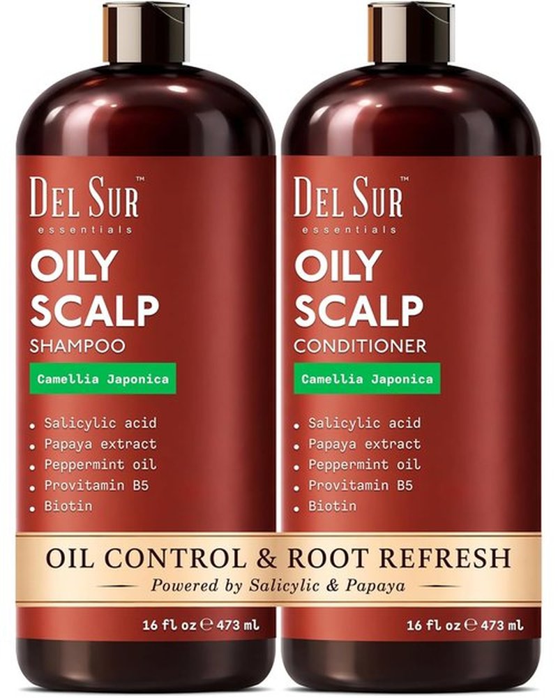 DEL SUR Clarifying Shampoo & Conditioner Set - Oily Hair Control | 16 fl oz | Camellia Japonica, Salicylic Acid, Papaya & Biotin