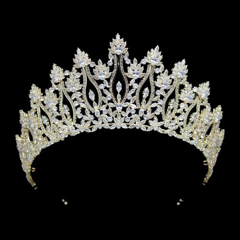 Luxury Wedding Tiaras for Bride Cubic Zirconia Big Tall Crown Quinceanera Crystal Headband for Women CZ Pageant Birthday Prom Party Headpiece Bridal Hair Accessories Gold