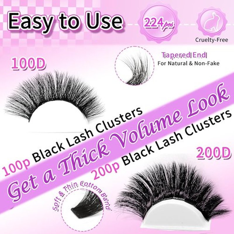 Lash Clusters 100D+200D Thick Volume Eyelash Clusters 12-22mm Long Cluster Lashes Eyelash Extensions Individual Lashes Clusters DIY at Home Eyelashes D Curly Lash Extension by FOINEMYED