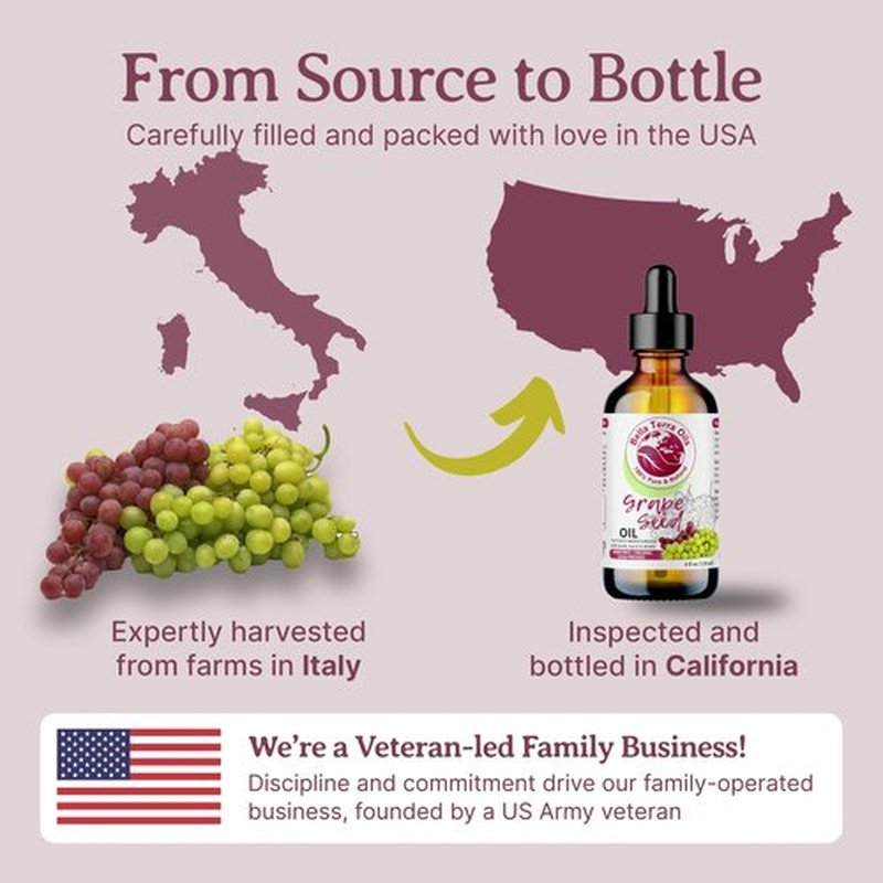 Bella Terra Oils - Organic Grape Seed Oil 8oz - The Pinnacle of Organic Grape's Enzymatic Excellence, Famed for its Linoleic Acid & Omega-6, For the Discerning Skin Connoisseur