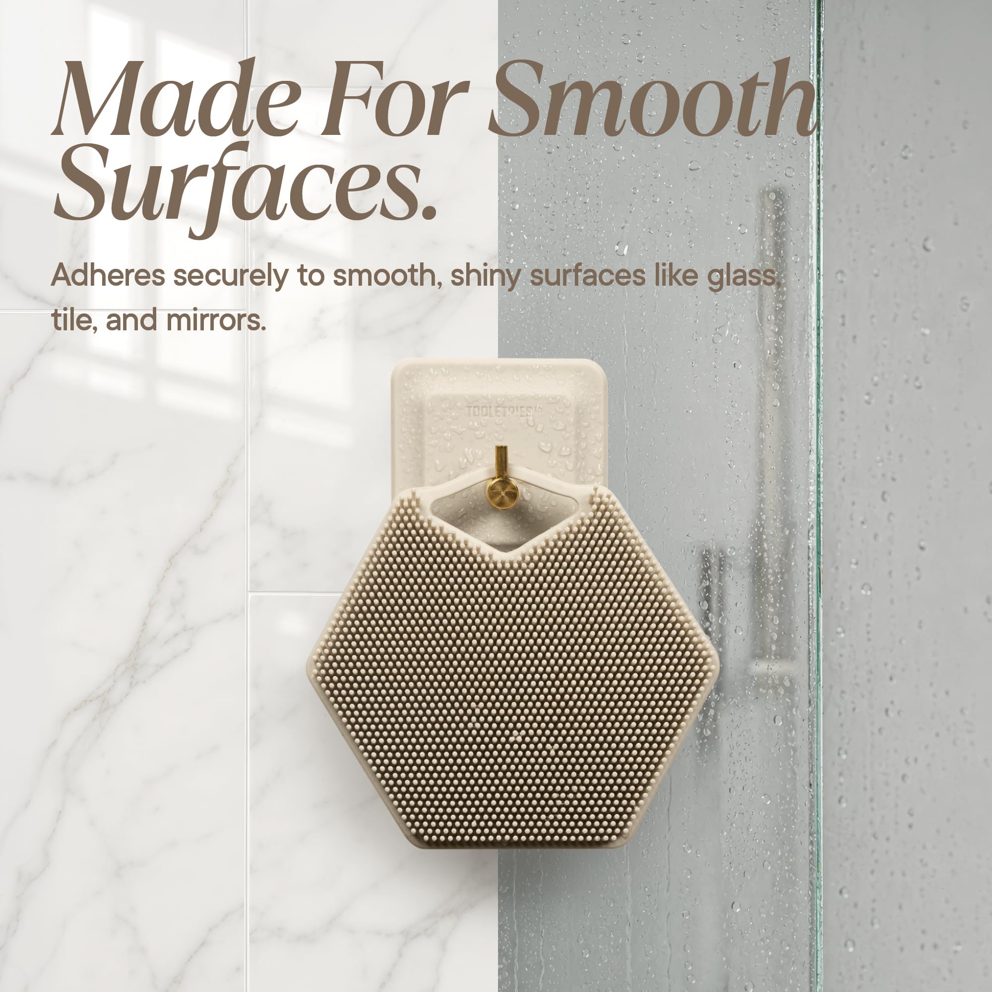 TOOLETRIES Arnold Silicone Shower Hook 2 Pack, Adhesive Hooks - Sand