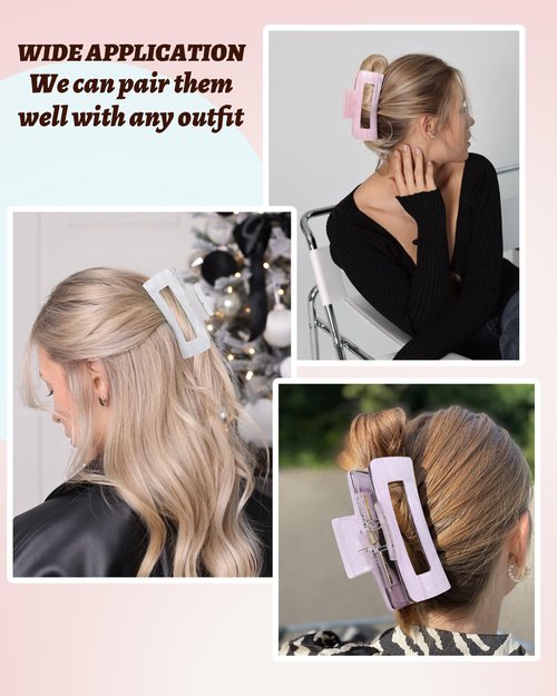 4Pcs Large Acrylic Hair Claw Clips, Nonslip Cute Hair Clips for Thick Hair and Long Hair, Rectangle Marble Claw Clips Hair Accessories for Women and Girls