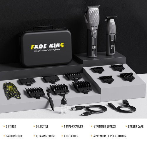 FADEKING® Cordless Hair Clippers and Beard Trimmer for Men, Professional Barber Kit for Hair Cutting and Beard Styling, Premium Grooming Gift for Men