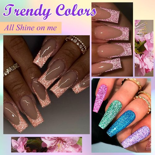 Four Lily Reflective Glitter Gel Polish 12 Colors Sparkle Gel Nail Polish Set Diamond Shine Pink Purple Red Holographic Glitter Gel Soak off Uv LED Manicure Gifts for Women