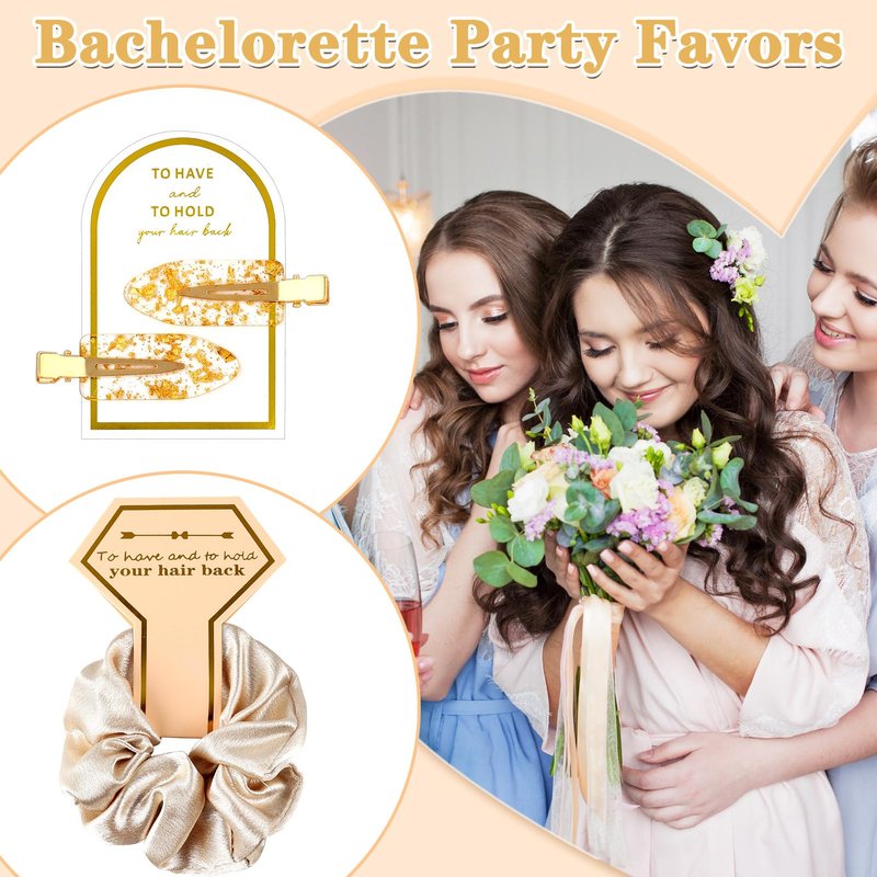 Zkptops 24Pcs Bridesmaid Proposal Gifts Bulk Cute Golden Glitter Hair Clips Soft Silk Satin Scrunchies Set for Bridal Wedding Bachelorette Party Favors Gift Bridesmaid Hair Accessories for Women Girls