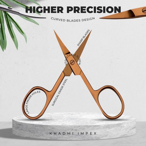 Premium Nail Scissors - Curved Manicure Scissors for Cuticles, Eyebrows, Nose Hair, Mustache & Beard - Stainless Steel, 3.6'' (Rose Gold)