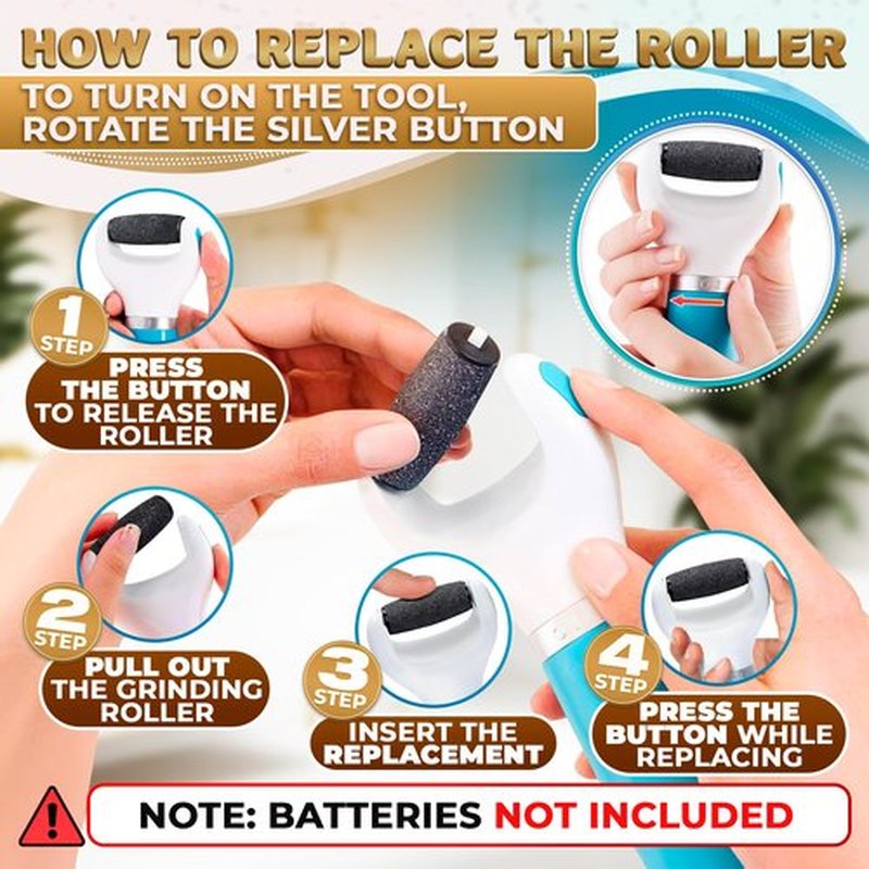 Electric Foot Callus Remover Tool | Batteries Not Included – High-Speed Foot Grinder with Easy-to-Replace Roller – On-The-Go Electric Callus Remover for Feet | Pedicure Tools for Feet Smoothing