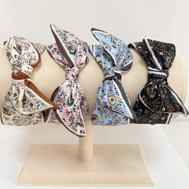 Jseng 4Packs Knotted Headbands for Women, Bow Headbands, Floral Bandana, Cute Rabbit Ear Hairbands Beige, Pink, Light Blue, Charcoal Grey