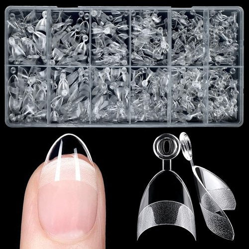 LoveOurHome 600pc French XS Stiletto Nail Tips Clear Fake Nails French Short Almond Nail Tips Soft Gel Almond Nail Tip Half Cover False Nail Tip for Acrylic Nails Gel Extension