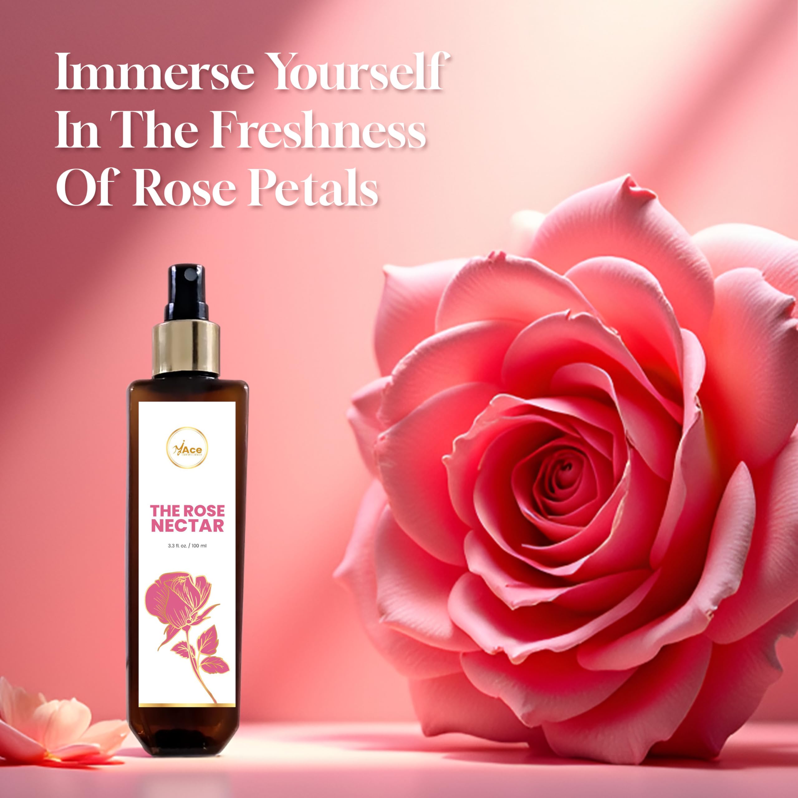 My Ace Rose Nectar Face Mist - Hydrating Facial Toner & Rose Water Spray with Niacinamide & Licorice - 100% Pure, Natural, Organic, Alcohol-Free for Soothing, Refreshing, Brightening Skin - 3.38 fl oz