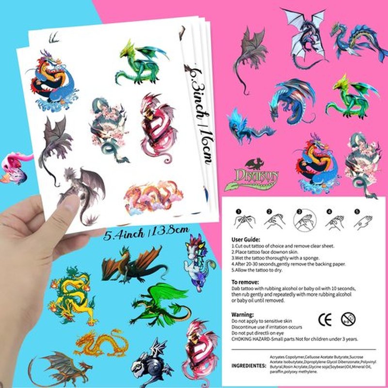 Dragon Temporary Tattoos Dragon Party favors for Adults, 20 Sheets 144 Pieces Dragon Tattoos Stickers Party Supplies Dragon Birthday Party Favors, Goodie Bag Fillers