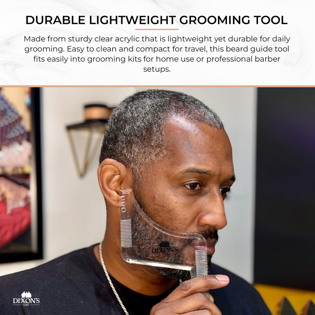 Dixon's 1737 Clear Line Pro Beard Shaper for Men – Transparent Beard Line Up Tool with Comb Edges, Beard Template for Cheek Line, Neckline and Jawline Trimming