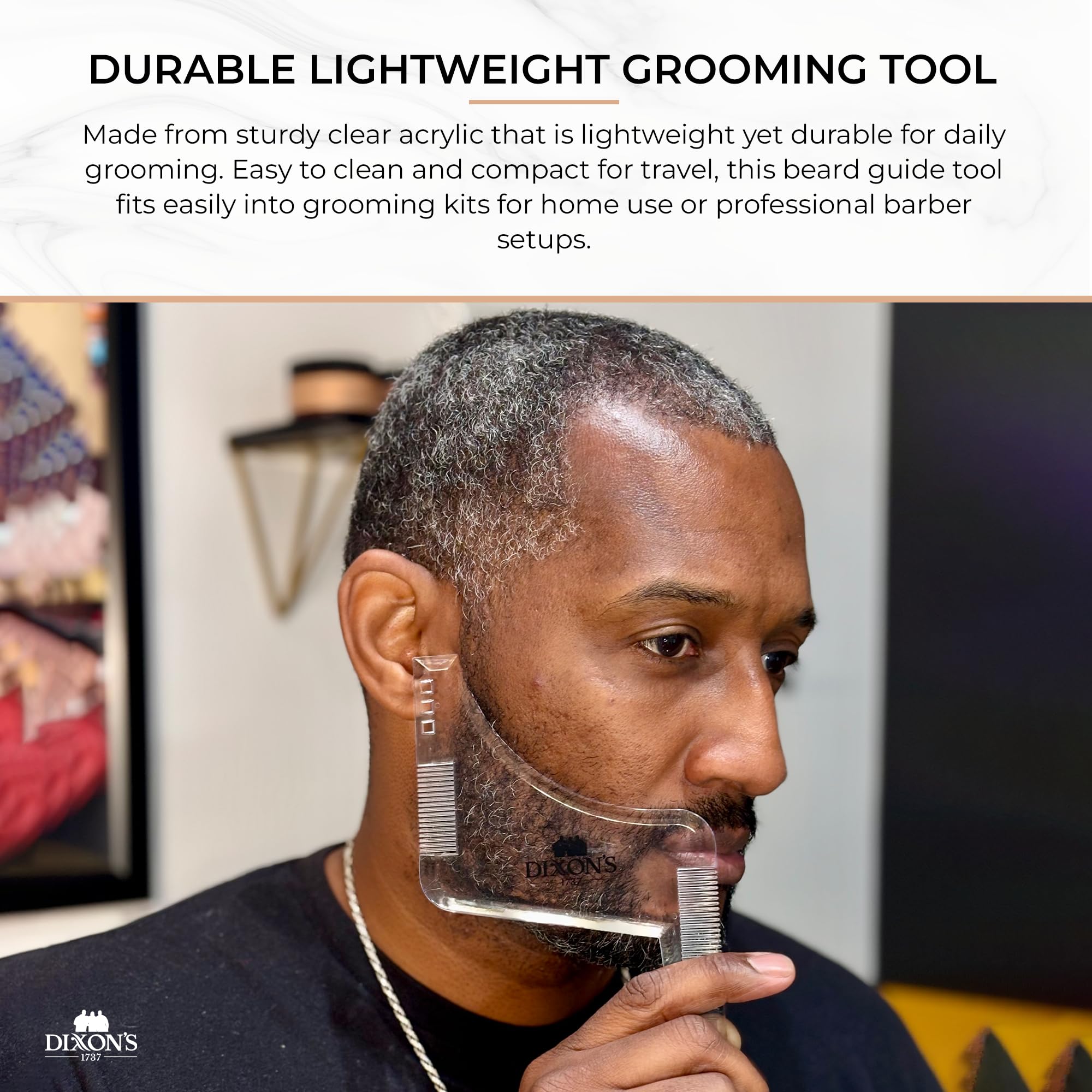 Dixon's 1737 Clear Line Pro Beard Shaper for Men – Transparent Beard Line Up Tool with Comb Edges, Beard Template for Cheek Line, Neckline and Jawline Trimming