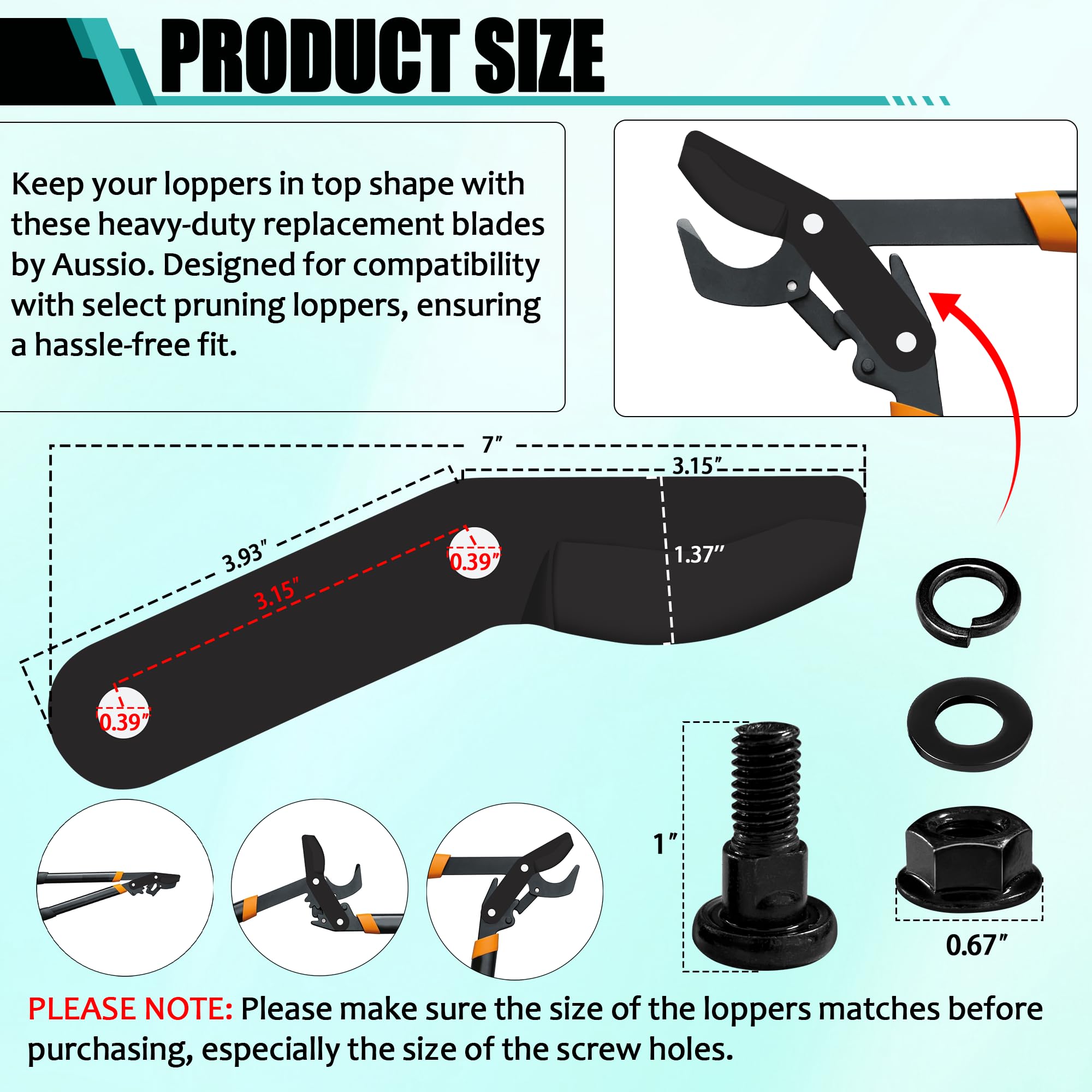 Aussio (2-Pack) Alloy Steel Lopper Replacement Blades with Screws Compatible with Garden Loppers – Heavy-Duty Large Pruner Blades for Tree Trimming, Branch Cutting and Gardening Tools – Black