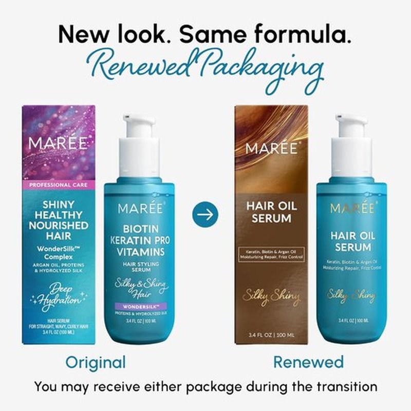 Maree Hair Oil - Frizz Control Serum with Argan Oil, Keratin & Biotin for Dry, Curly Hair