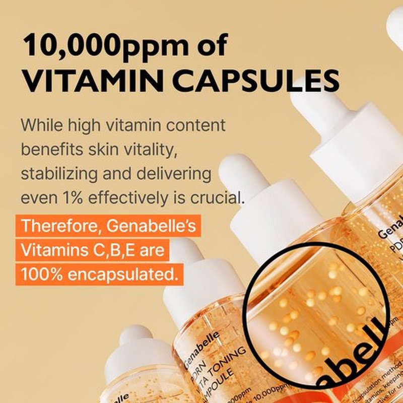 Genabelle PDRN Vita Toning Ampoule - Lightweight Glass Skin & Toning Ampoule with Vitamin B, C, E, PDRN, Serum for Blemishes, Fine Lines and Rough Skin Texture, 1.01 fl oz