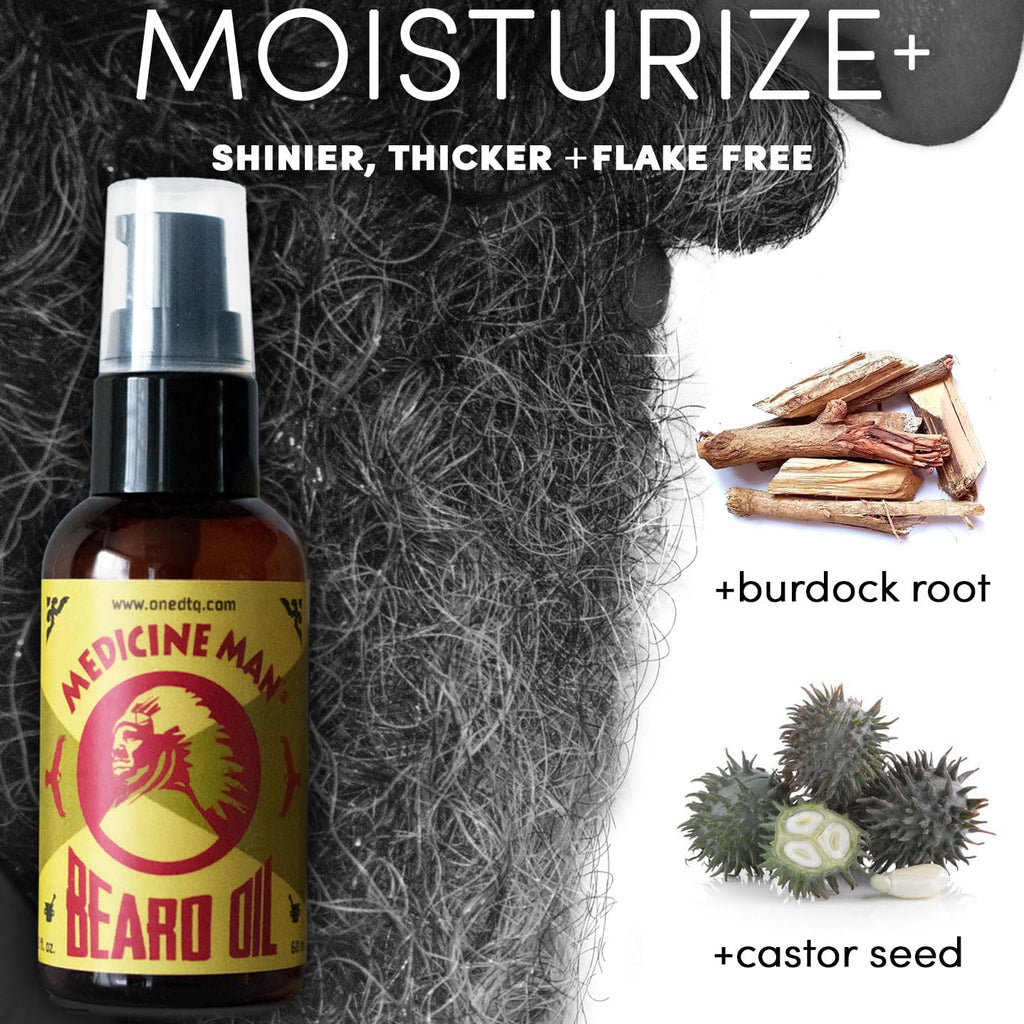 OneDTQ Medicine Man's Anti-itch Beard Oil 2 FL OZ - 100% Natural & Organic Leave-In Conditioner for Men