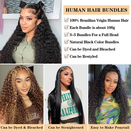 12A Water Wave 3 Bundles Human Hair 16" 16" 16" 300g 100% Unprocessed Brazilian Virgin Hair Wet and Wavy Human Hair Weave Bundles Natural Color