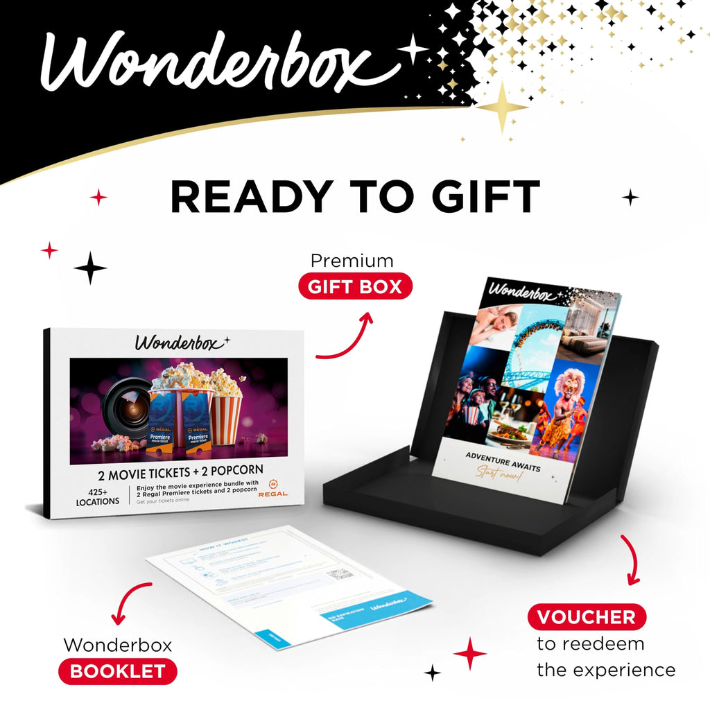 WONDERBOX - Regal Movie Gift Box – 2 Tickets, 2 Drinks & 2 Candies – Movie Night Experience for 2 – Valid at 425 Regal Locations in the US