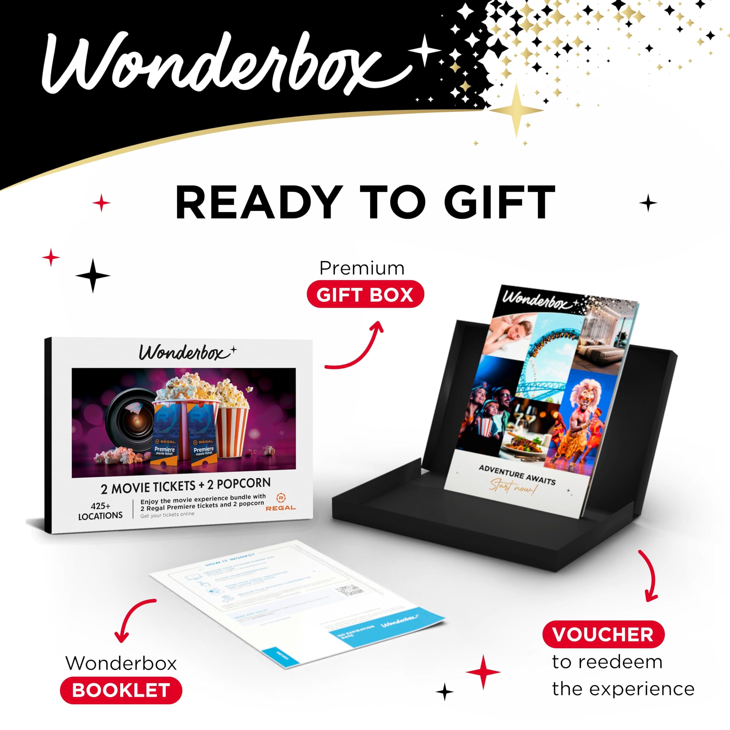 WONDERBOX - Regal Movie Gift Box – 2 Tickets, 2 Drinks & 2 Candies – Movie Night Experience for 2 – Valid at 425 Regal Locations in the US