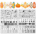 Whaline 6Pcs Fall Thanksgiving Theme Nail Art Stamping Plate Kit Various Pattern Pumpkin Maple Autumn Blessing Collection Checkered Nail Art Plate for Thanksgiving Day DIY Design Print Manicure Salon