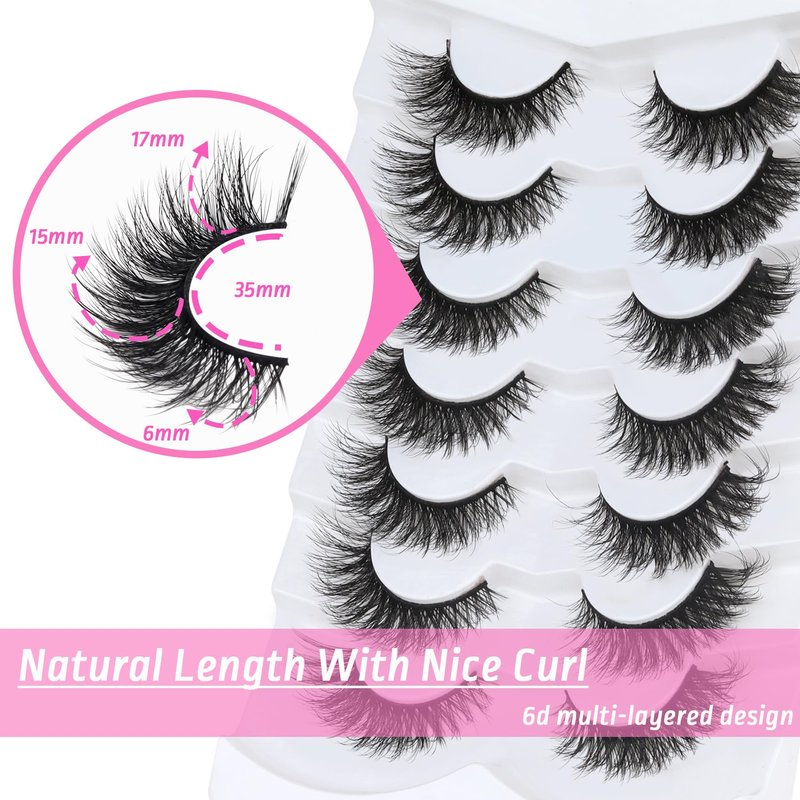 Veleasha Eyelashes Fluffy and Lightweight Fake Eyelashes Natural Look Wispy Faux Mink Lashes 7 Pairs Pack 100% Handmade Luxury Cat Eye Lashes (614)