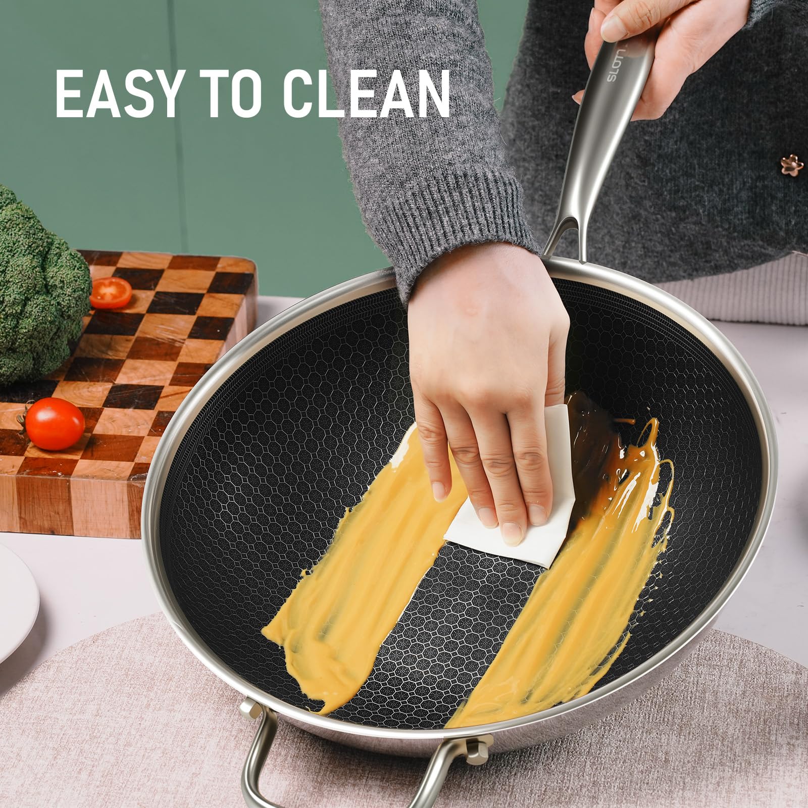 SLOTTET Hybrid 12-Inch Wok with Lid,Nonstick Stainless Steel Woks & Stir-fry pans,Stay-Cool Handle,PFOA Free Cookware,Dishwasher and Oven Safe,Compatible with All Cooktops