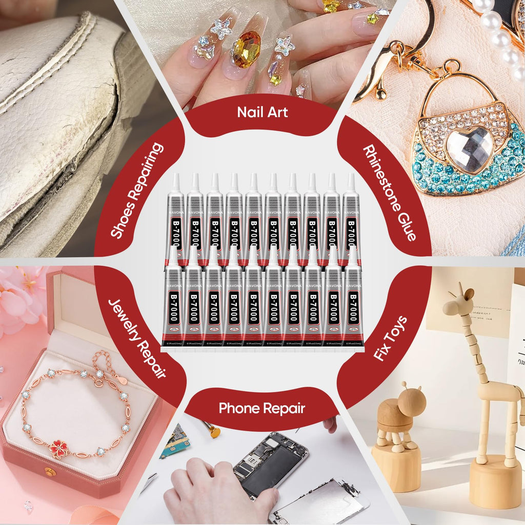 20 PCS 15ml B7000 Glue Clear with Precision Tip, Bedazzling Glue, Super Glues, Rhinestone Glue for Nail, Craft Glues, Jewelry Making, Nail Art, DIY, Makeup, Shoes