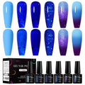 MEET ACROSS Vibrant Blue Glitter Gel Nail Polish Set, Long-Lasting Thermal Gel Polish, Soak Off UV LED Gel Polish for Salon-Quality Nail Art and DIY at Home - Easy to Apply and Remove
