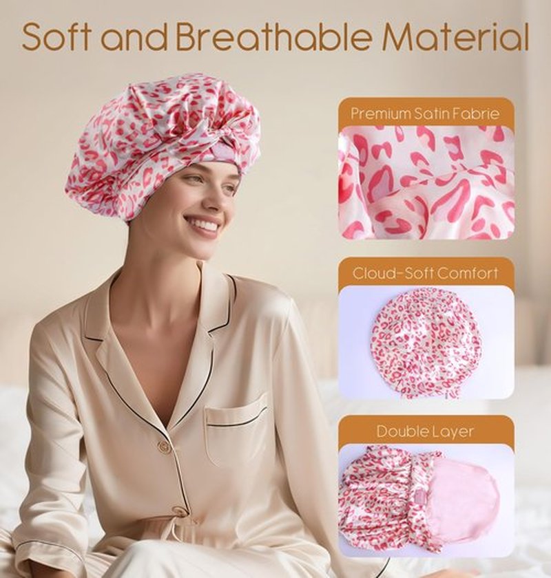 LC-dolida Bluetooth Silk Bonnet for Sleeping Women with Stereo Speaker, Ajustable Sleep Satin Bonnet Double Layer for Curly Natural Hair Ideal for Gift Restful Sleep Music