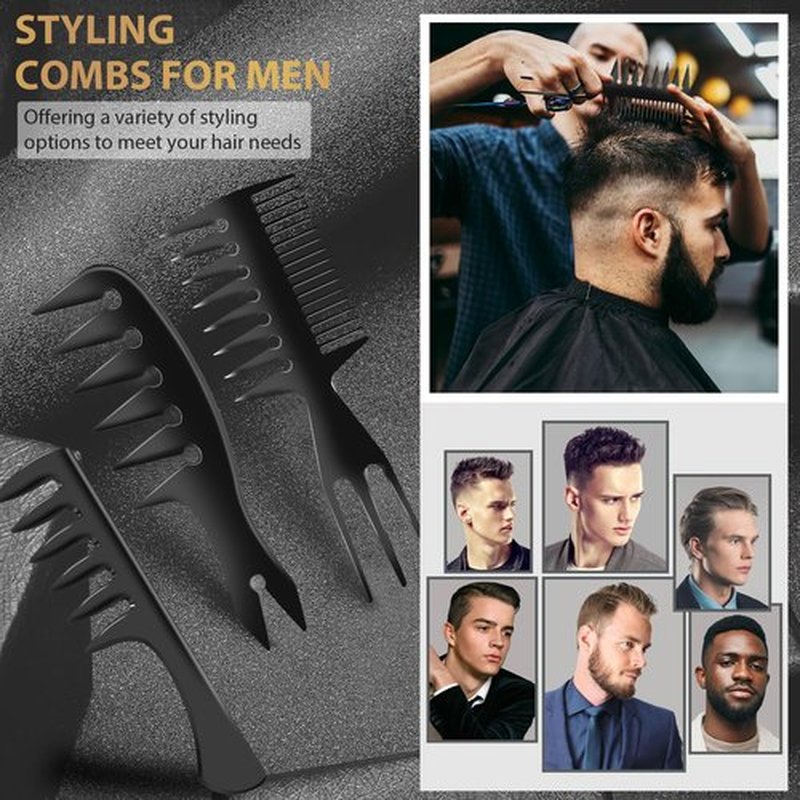 DUAIU 3Pcs Hair Styling Comb Set for Men, with Barber Accessories 3 in 1 Fish Tail Bone Shape Comb, Wide Tooth Comb, Texture Comb for Slicked-back, Quiff, Pompadour, Fauxhawk, Undercut