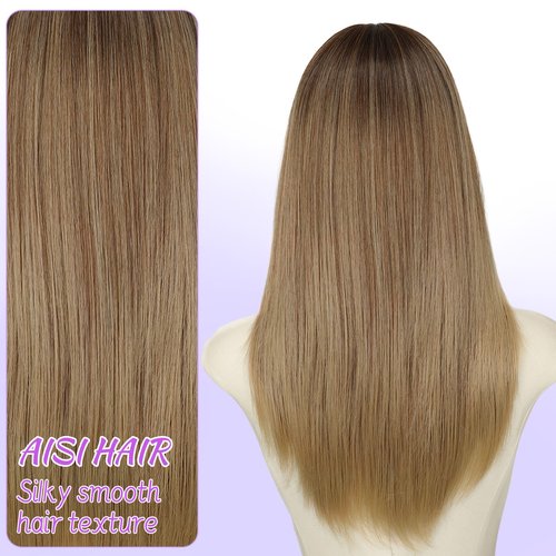 AISI HAIR 【Beginner Friendly Wigs】 Ombre Blonde Wig with Bangs for Women, Middle Length NaturalLayered Straight Wig for Daily Party