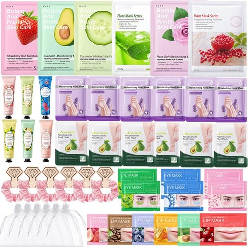 Spa Party Supplies for Women, Spa Party Favors,Facial Masks,Hand and Foot Masks,Under Eye Patches,Hand Cream, Lip mask,Hairband,Organza Bags,Spa Day Kit,Birthday Mother's Day Sleepover Party Favors