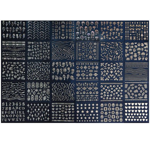 3000Pcs 60 Sheets Silver Nail Art Stickers Silver Aurora Nail Stickers Decals 3D Self-Adhesive Star Flower Nail Decals for Women Girls Salon Home DIY Manicure Nail with Tweezers Included…
