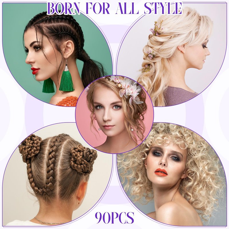Youyole 90 pcs Hair Styling Set:30 Teasing Brushes, 30 Rat Tail Combs, 30 Edge Brushes for Women, Babies, and Kids(Purple)