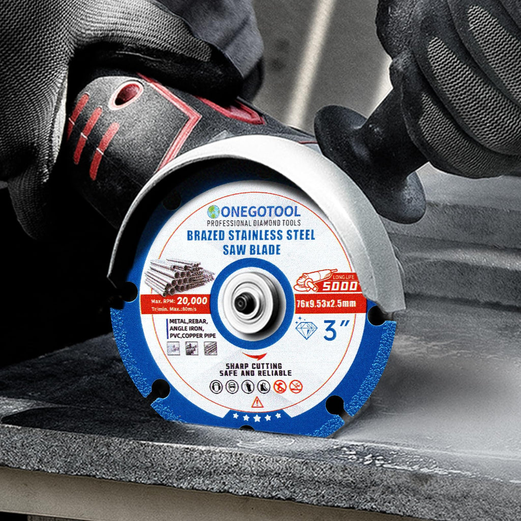 ONEGOTOOL 3 inch Diamond Cutting Wheels for Angle Grinder Discs Metal Saw Blades Applied to Stainless Steel Iron Tile Marble 3/8" Arbor -3 Pack
